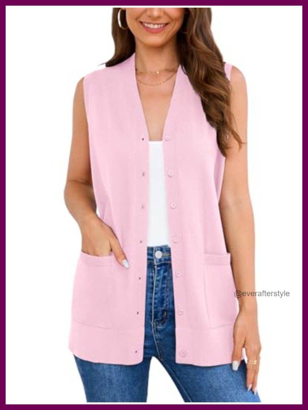 100% Viscose Sleeveless Button Down Cardigan Sweater Vest with Pockets